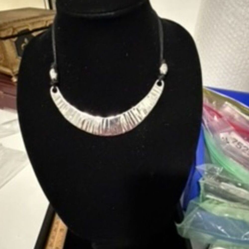 Paparazzi crimped  caliber silver tone crescent statement necklace Dillards